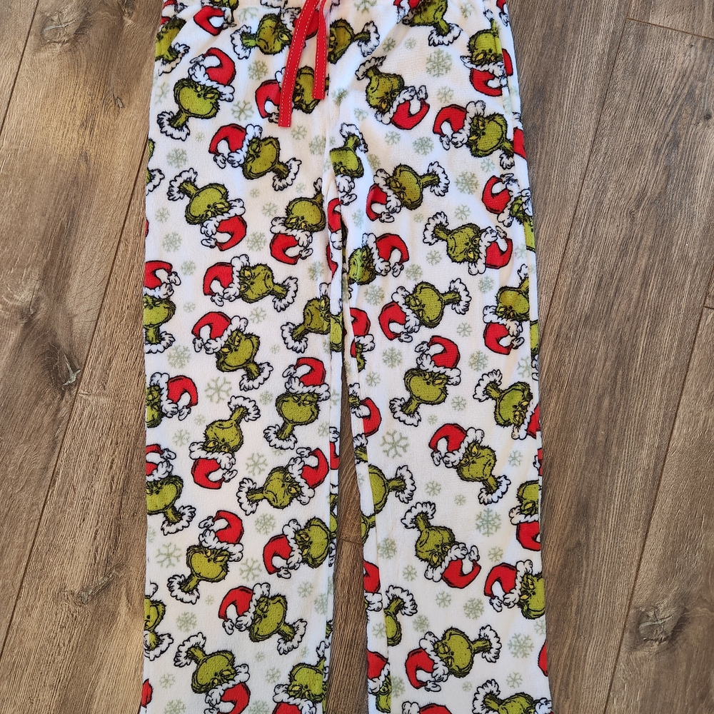 Womens White Grinch Print Holiday Pajama Pants